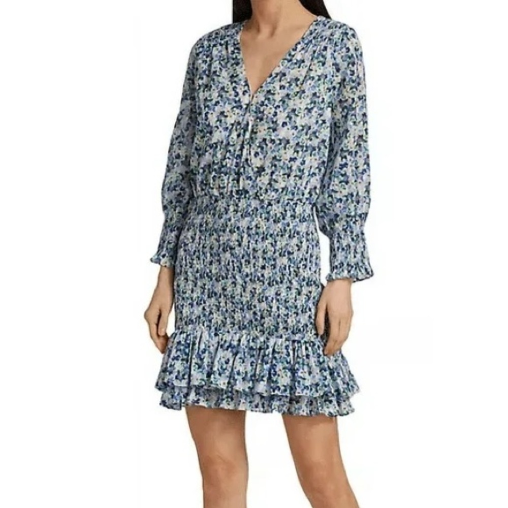 NWT Veronica Beard Cobalt Multi 3/4 Sleeve Surplice Darrah Smocked Dress Size 0